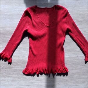 Red V-Neck Ribbed Sweater